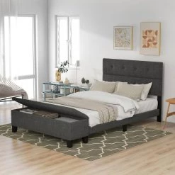 Gray Queen Size Upholstered Platform Bed with Storage Case by Magic Home -Cheap Tidoin Store gray magic home platform beds cs wf194472aae 40 1000