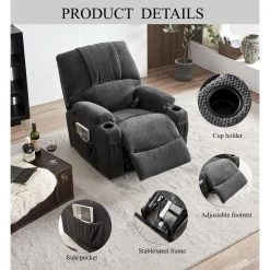 Gray Heavy Duty Electric Power Lift Recliner Chair with Massage, Lumber Heat, Remote Control, Pockets and Cup Holders by Magic Home -Cheap Tidoin Store gray magic home recliners cs pp195794aaa 4f 1000