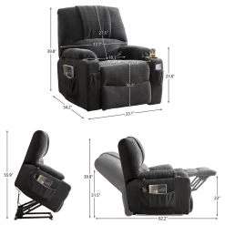 Gray Heavy Duty Electric Power Lift Recliner Chair with Massage, Lumber Heat, Remote Control, Pockets and Cup Holders by Magic Home -Cheap Tidoin Store gray magic home recliners cs pp195794aaa c3 1000