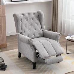 Diamond Tufted Woven Fabric Push Back Wingback Recliner Accent Armchair,Gray by Magic Home