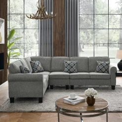 106 in. L-Shape Sectional Sofa Reversible Chaise with Plastic Legs and Pillows, Dark Gray by Magic Home -Cheap Tidoin Store gray magic home sectional sofas c9 808857963147 31 1000