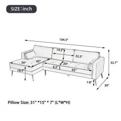 104.5 in.Velvet L Shape Upholstered Couch Sectional Sofa with Two Pillows for Living Room Apartment by Magic Home 12 104.5 in.Velvet L Shape Upholstered Couch Sectional Sofa with Two Pillows for Living Room Apartment by Magic Home -Cheap Tidoin Store gray magic home sectional sofas cs gs005001aae c3 1000