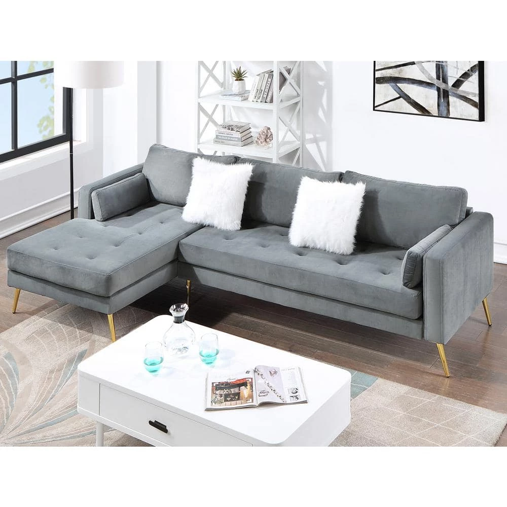 104.5 in.Velvet L Shape Upholstered Couch Sectional Sofa with Two Pillows for Living Room Apartment by Magic Home 4 104.5 in.Velvet L Shape Upholstered Couch Sectional Sofa with Two Pillows for Living Room Apartment by Magic Home - Image 2