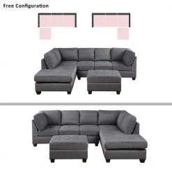 104.5 in. 3-Pieces Linen L Shape Reversible Sectional Sofa Couch in Gray with Storage Ottoman for Dorm Apartment by Magic Home -Cheap Tidoin Store gray magic home sectional sofas cs sg000405aaa 44 1000