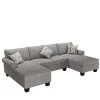 104.5 in. 3-Pieces Linen L Shape Reversible Sectional Sofa Couch in Gray with Storage Ottoman for Dorm Apartment by Magic Home