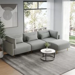 105 in. Flare Arm 4 Pieces Linen L Shape Sectional Sofa in Gray by Magic Home -Cheap Tidoin Store gray magic home sectional sofas cs w223s00284 31 1000