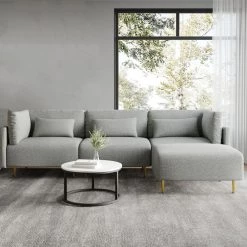 105 in. Flare Arm 4 Pieces Linen L Shape Sectional Sofa in Gray by Magic Home