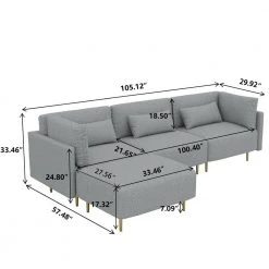 105 in. Flare Arm 4 Pieces Linen L Shape Sectional Sofa in Gray by Magic Home -Cheap Tidoin Store gray magic home sectional sofas cs w223s00284 c3 1000