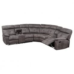 104 in. Gray Manual Polyester Reclining Sectional Corner Sofa with Cup Holders and Storage Box for Living Room by Magic Home