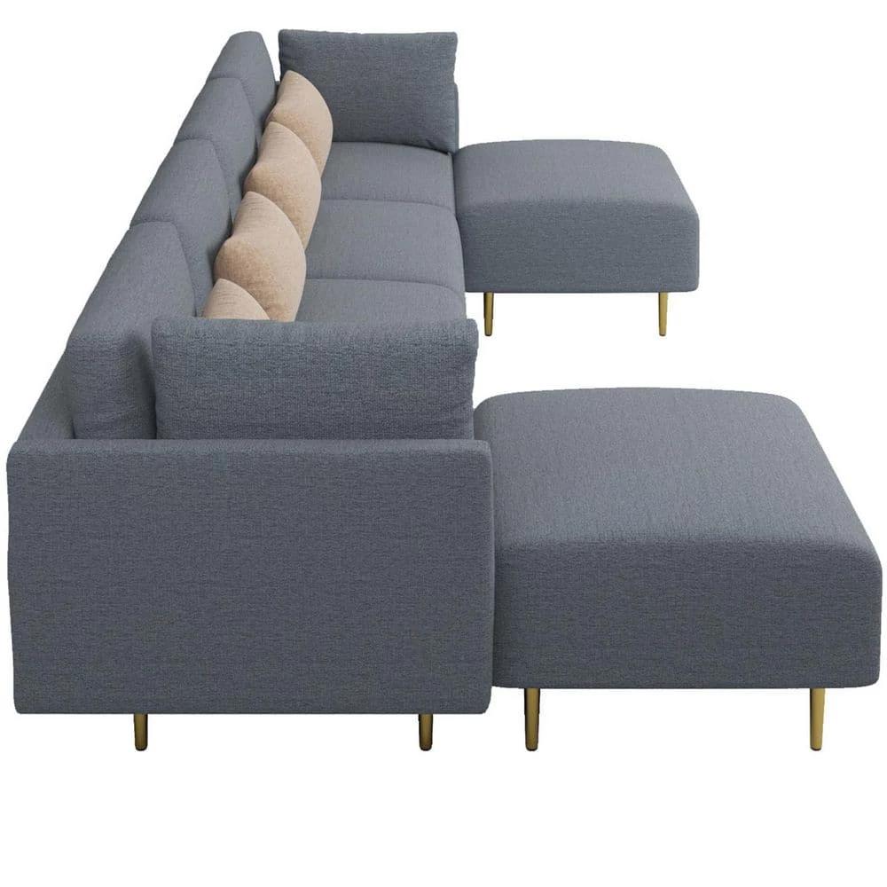 143 in. Gray Square Arm Linen U Shape Sectional Sofa with 2 Ottomans by Magic Home 5 143 in. Gray Square Arm Linen U Shape Sectional Sofa with 2 Ottomans by Magic Home - Image 4