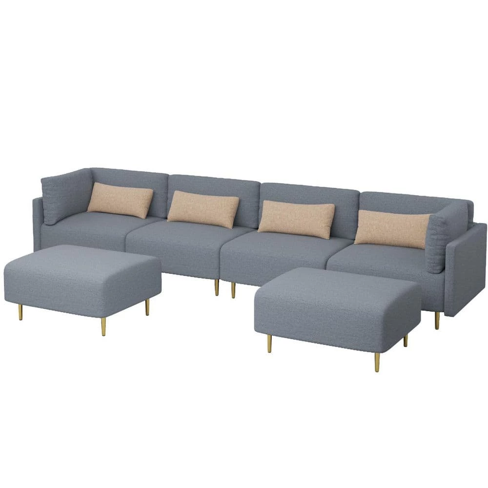 143 in. Gray Square Arm Linen U Shape Sectional Sofa with 2 Ottomans by Magic Home 2 143 in. Gray Square Arm Linen U Shape Sectional Sofa with 2 Ottomans by Magic Home