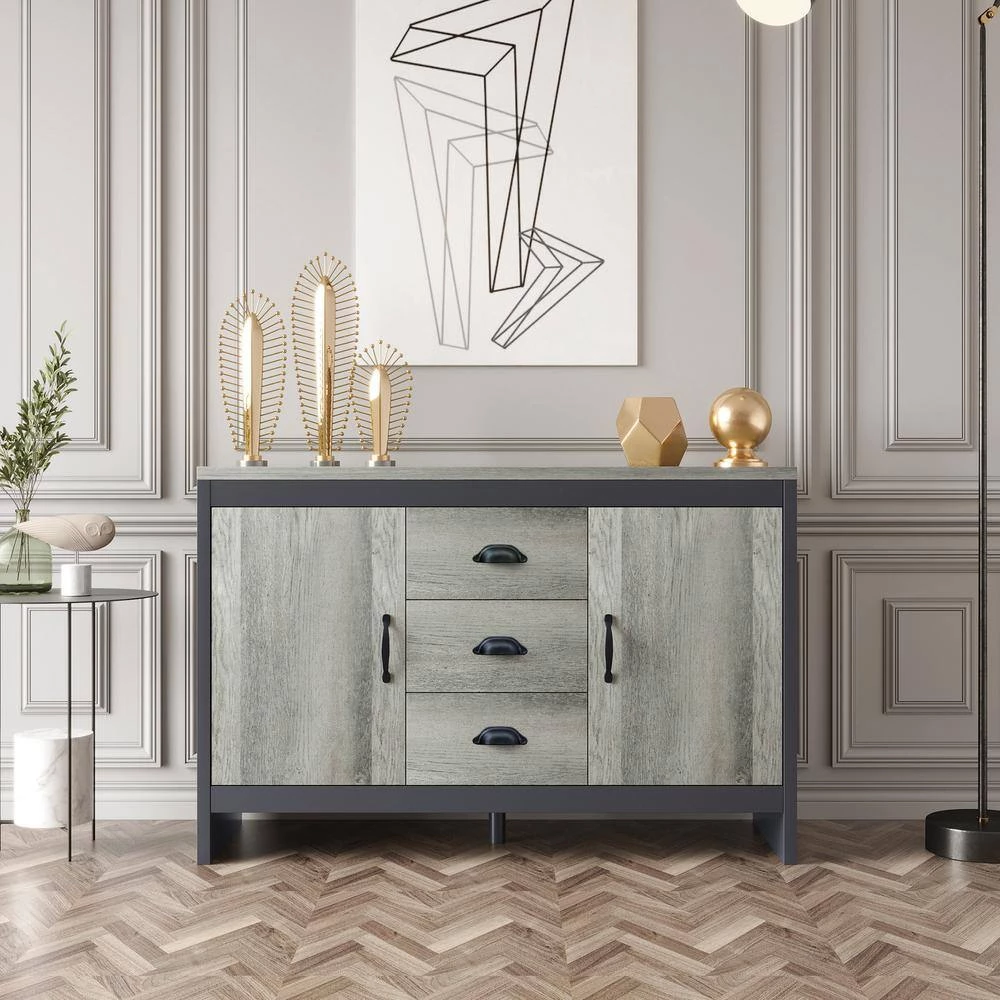 44.48 in. Gray Wood Accent Storage Cabinet with 2 Doors and 3 Drawers by Tidoin 12 44.48 in. Gray Wood Accent Storage Cabinet with 2 Doors and 3 Drawers by Tidoin - Image 10
