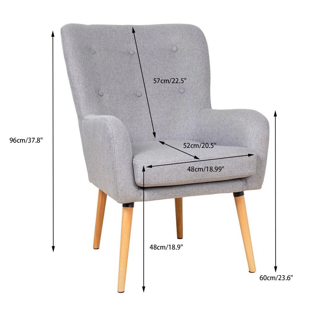 Contemporary Stylish 37.8 in. H Gray Wood Upholstered Sofa Chair with Gray Cushion Wood Legs by Tidoin 5 Contemporary Stylish 37.8 in. H Gray Wood Upholstered Sofa Chair with Gray Cushion Wood Legs by Tidoin - Image 3