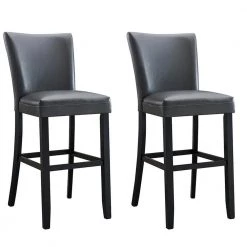 BX-Box 45.75 in. Gray High Back Upholstered Bar Stool with Leather Seat (Set of 2) by Tidoin
