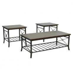 47.6 in. Retro 3-Piece Gray Rectangle Wood Coffee Table Set End Table Set with Shelves and MDF Tabletop by Tidoin