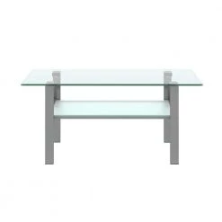 39 in. W x 23 in. D x 17 in. H Gray Middle Rectangle Double-Deck Glass Coffee Table Modern Side Center Table by Tidoin