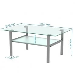 39 in. W x 23 in. D x 17 in. H Gray Middle Rectangle Double-Deck Glass Coffee Table Modern Side Center Table by Tidoin -Cheap Tidoin Store gray tidoin coffee tables jws ydw2 336 c3 1000