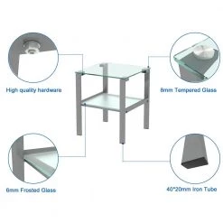 17 in. W x 17 in. D x 20 in. H Gray Small Square Double-Deck Glass Coffee Table Modern Side Center Table by Tidoin -Cheap Tidoin Store gray tidoin coffee tables jws ydw2 339 4f 1000