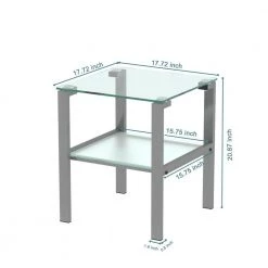 17 in. W x 17 in. D x 20 in. H Gray Small Square Double-Deck Glass Coffee Table Modern Side Center Table by Tidoin -Cheap Tidoin Store gray tidoin coffee tables jws ydw2 339 c3 1000