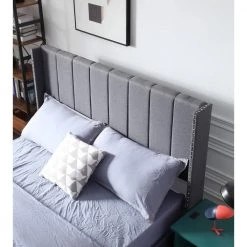 83.5 in. W Gray Wood Frame Platform Bed with Fabric Headboard by Tidoin -Cheap Tidoin Store gray tidoin platform beds jus ydw8 4525 4f 1000