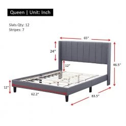 83.5 in. W Gray Wood Frame Platform Bed with Fabric Headboard by Tidoin -Cheap Tidoin Store gray tidoin platform beds jus ydw8 4525 c3 1000