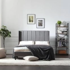 78 in. W Gray Wood Frame Platform Bed with Fabric Headboard by Tidoin -Cheap Tidoin Store gray tidoin platform beds jus ydw8 4527 31 1000