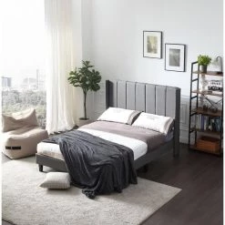 78 in. W Gray Wood Frame Platform Bed with Fabric Headboard by Tidoin -Cheap Tidoin Store gray tidoin platform beds jus ydw8 4527 44 1000