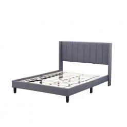 78 in. W Gray Wood Frame Platform Bed with Fabric Headboard by Tidoin