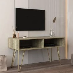 41.73 in. Wood Gray with 2-Open Storage Drawers Fits TV's up to 45 in. with Metal Legs by Tidoin -Cheap Tidoin Store gray tidoin tv stands js ydw3 3153 77 1000