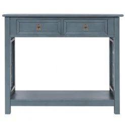 36 in. Rectangle Antique Navy Wood Console Table with 2-Drawers and Bottom Shelf by Magic Home