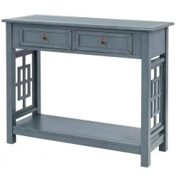 36 in. Rectangle Antique Navy Wood Console Table with 2-Drawers and Bottom Shelf by Magic Home -Cheap Tidoin Store green magic home bar cabinets cs wf193883aam 77 1000