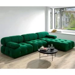 103.95 in. Convertible Modular Velvet Rectangular Sectional Sofa with Ottomans in Green by Magic Home