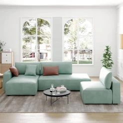 145.76 in. Modern Green Leather L-Shape 4-Seats Corner Sectional Sofa for Living Room by Magic Home -Cheap Tidoin Store green magic home sectional sofas mh sf112gn 4f 1000