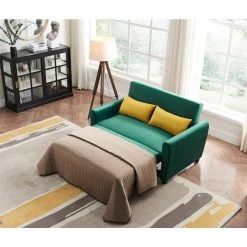 55 in. Green Velvet Pull-Out Full Sleeper Bed 2-Seats Loveseat Couch Sofa with 2-Pillows and Adjustable Backrest by Magic Home -Cheap Tidoin Store green magic home sofa beds cs pp192501aal 44 1000