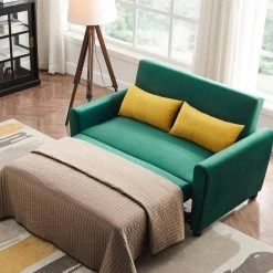 55 in. Green Velvet Pull-Out Full Sleeper Bed 2-Seats Loveseat Couch Sofa with 2-Pillows and Adjustable Backrest by Magic Home -Cheap Tidoin Store green magic home sofa beds cs pp192501aal 4f 1000