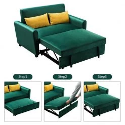 55 in. Green Velvet Pull-Out Full Sleeper Bed 2-Seats Loveseat Couch Sofa with 2-Pillows and Adjustable Backrest by Magic Home -Cheap Tidoin Store green magic home sofa beds cs pp192501aal 76 1000