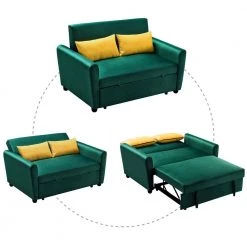 55 in. Green Velvet Pull-Out Full Sleeper Bed 2-Seats Loveseat Couch Sofa with 2-Pillows and Adjustable Backrest by Magic Home -Cheap Tidoin Store green magic home sofa beds cs pp192501aal fa 1000