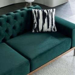 84.65 in. Chesterfield Square Arms Velvet Tufted Sofa with Metal Leg in Green by Magic Home -Cheap Tidoin Store green magic home sofas couches cs sm000297aae 1f 1000