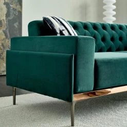 84.65 in. Chesterfield Square Arms Velvet Tufted Sofa with Metal Leg in Green by Magic Home -Cheap Tidoin Store green magic home sofas couches cs sm000297aae 4f 1000