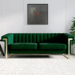 83.86 in. Soft Velvet Square Arm Straight Sofa with Removable Cushion in Green by Magic Home -Cheap Tidoin Store green magic home sofas couches cs w247s00043 31 1000