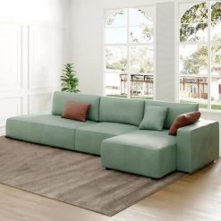 145.76 in. Modern Green Leather L-Shape 4-Seats Corner Sectional Sofa for Living Room by Magic Home