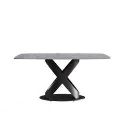 62.99 in. Modern Rectangular Gray Sintered Stone Dining Table with Black Carbon Steel Legs by Magic Home