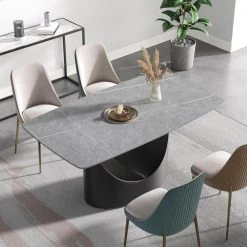 62.99 in. Modern Rectangular Grey Sintered Stone Dining Table with Black Carbon Steel Legs by Magic Home -Cheap Tidoin Store grey and black magic home kitchen dining tables mh dtt16ag l5b 31 1000