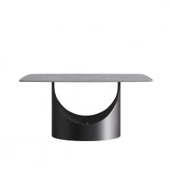 62.99 in. Modern Rectangular Grey Sintered Stone Dining Table with Black Carbon Steel Legs by Magic Home