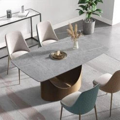 62.99 in. Modern Rectangular Grey Sintered Stone Dining Table with Bronze Carbon Steel Legs by Magic Home -Cheap Tidoin Store grey and bronze magic home kitchen dining tables mh dtt16ag l5g 31 1000