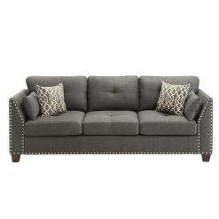 82 in.Linen Fabric 3 Seater Sofa with 4 Pillows in Light Charcoal Gray by Magic Home
