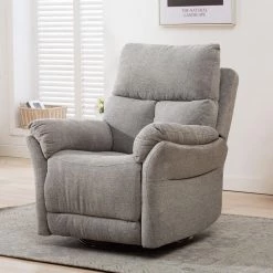 Swivel Rocker Chenille Fabric Manual Recliner Theater Sofa Chair for Living Room,Light Gray by Magic Home