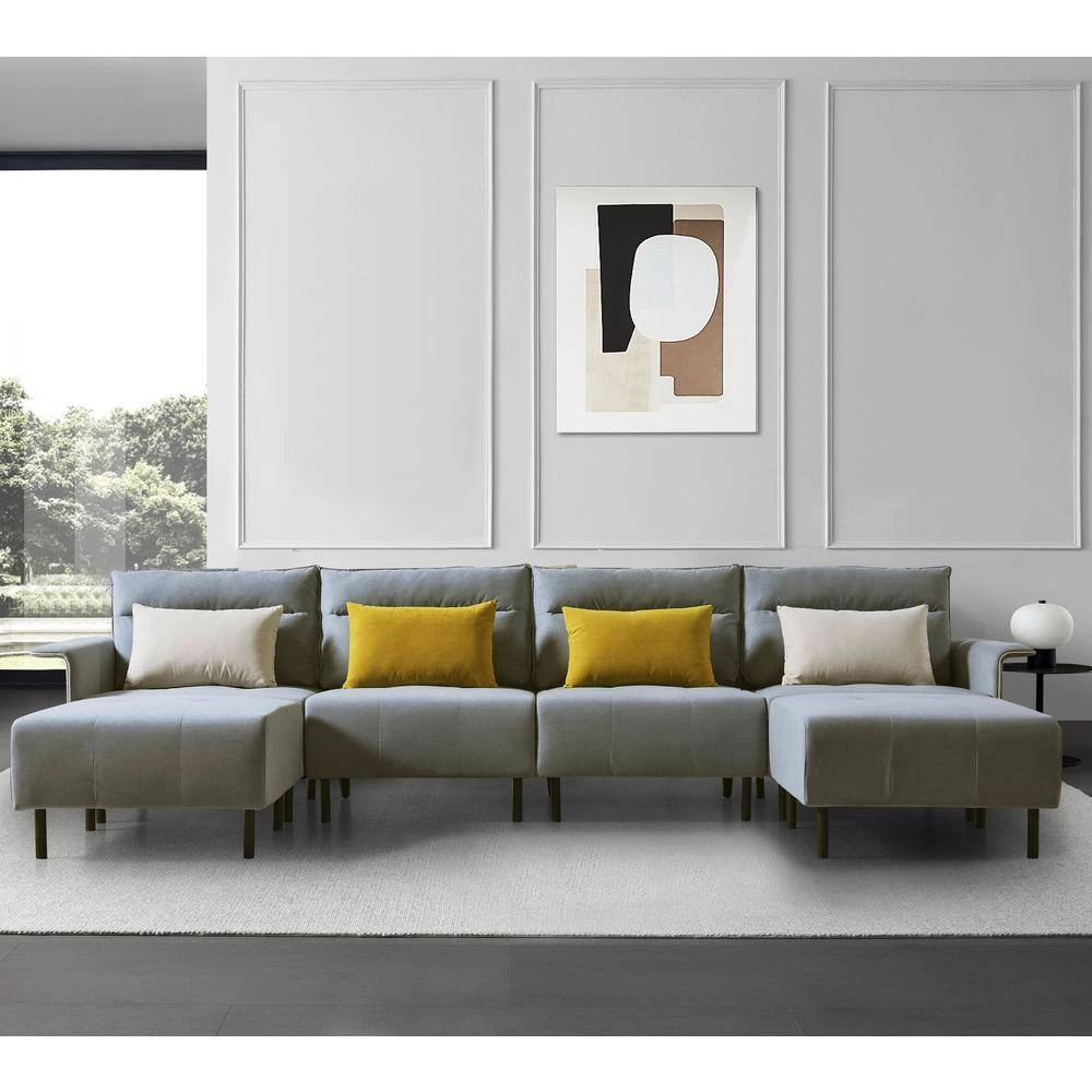 131.5 in.6-Pieces Mid-Century Squared Arm Suede 4-Seats U Shape Sectional Sofa Couch in Light Gray by Magic Home 9 131.5 in.6-Pieces Mid-Century Squared Arm Suede 4-Seats U Shape Sectional Sofa Couch in Light Gray by Magic Home - Image 7