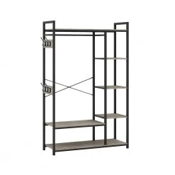 Modern Light Gray Metal Freestanding Garment Rack with 6 Storage Shelves and 6 Hooks by Tidoin -Cheap Tidoin Store light gray tidoin coat racks jhx ydw1 1554 4f 1000