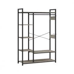 Modern Light Gray Metal Freestanding Garment Rack with 6 Storage Shelves and 6 Hooks by Tidoin